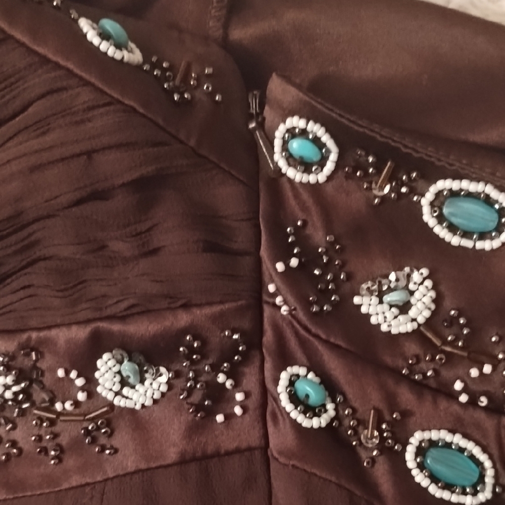 Elegant Brown Sue Wong 100% Silk Halter Dress - Picture 10 of 16